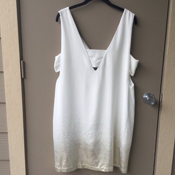 Cream & Gold Midi Dress with Back Tie – Size Large | Cutout Detail, Lined - Picture 1 of 6